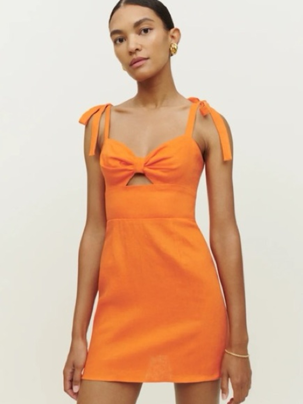 Reformation Pearson Linen Dress Citrus Orange Mini Cutout Size 0 Resort Tropical